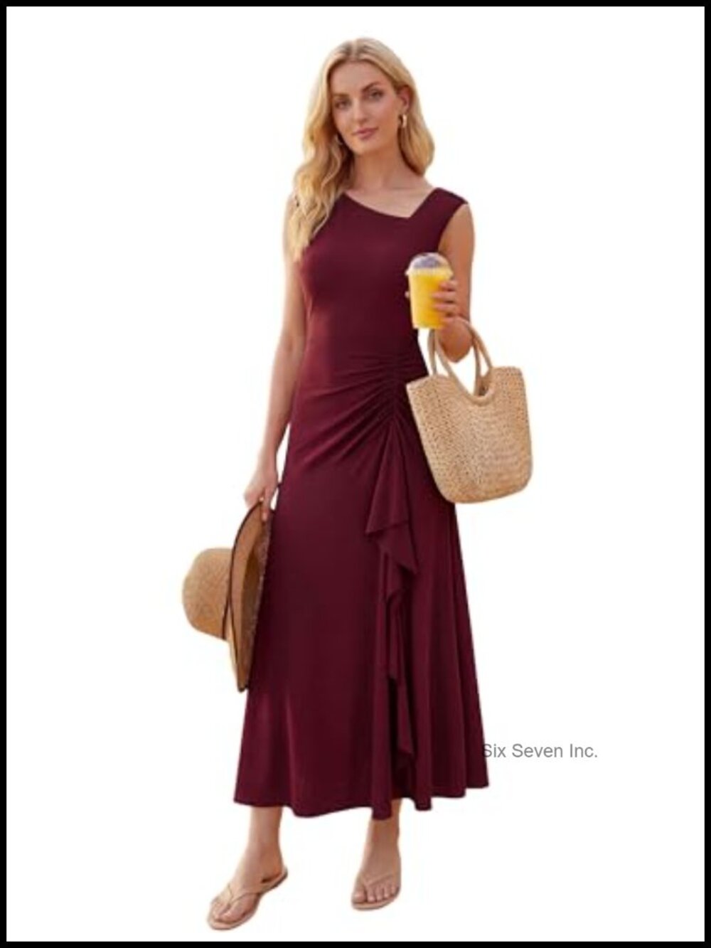Sleeveless Maxi Formal Dress Ruffle Drawstring Semi Formal Wedding Guest